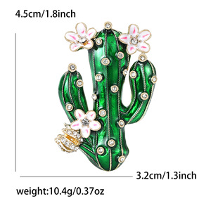 Broche <span class=keywords><strong>de</strong></span> <span class=keywords><strong>Cactus</strong></span> Esmaltado con <span class=keywords><strong>Centros</strong></span> <span class=keywords><strong>de</strong></span> Flores <span class=keywords><strong>de</strong></span> Diamantes <span class=keywords><strong>de</strong></span> Imitación para Suéteres y Solapas <span class=keywords><strong>de</strong></span> Hombres y Mujeres, Verde - Product Image 5