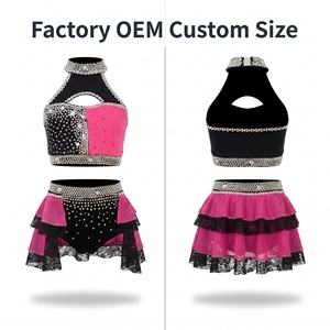 Traje de Baile de 2 Piezas con Pedrería Personalizado OEM, Top Corto con Cuello Halter y Recortes, Uniforme de Animadoras, Atuendo para Actuaciones de Jazz y Danza Contemporánea - Product Image 1