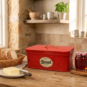 Rote Metall-Brotbox mit Griff, Vintage-Brotbehälter aus Blech, 10,7 x 5,1 Zoll, feuchtigkeitsbeständiger Lebensmittelbehälter - Product Image 6