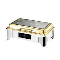 Setengah emas Stainless Steel persegi diri melayani makanan hangat 6L/9L katering chaffer piring listrik/Gas untuk Hotel Banquet pesta