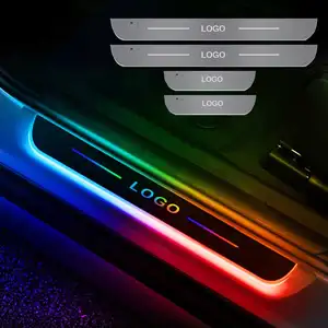 Factory Custom Logo 4PCS LED Door Sill Lights Wiring-Free Car Pedal Pathway Lights Wireless Car Door Welcome Courtesy Lights