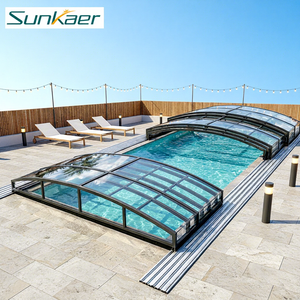 Couverture de <span class=keywords><strong>piscine</strong></span> rétractable DIY, abri résidentiel, couverture automatique électrique en polycarbonate, couverture solaire triangulaire pour villa extérieure - Product Image 3
