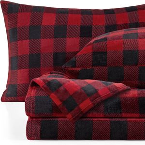 Ensemble de literie en <span class=keywords><strong>flanelle</strong></span> pour lit queen size, ensemble de literie de Noël à carreaux rouges et noirs de luxe, draps en polaire super doux et chauds, 4 pièces - Product Image 6
