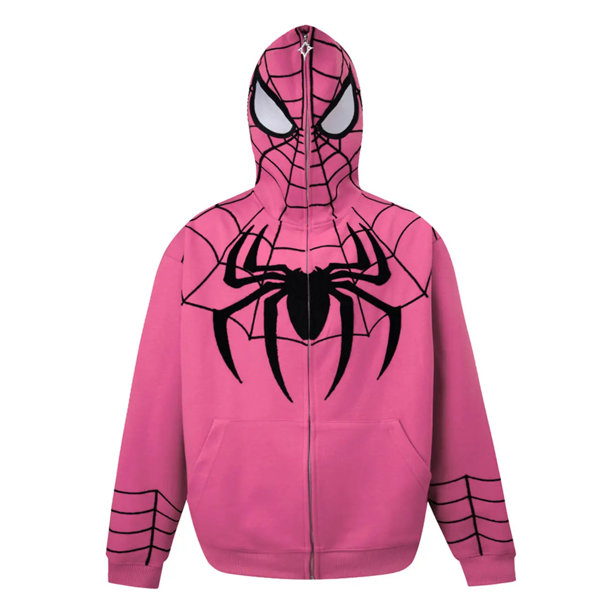 Sweatshirt bertudung ritsleting Spider Man, Pullover Hoodie bulu domba ritsleting longgar bordir lengan panjang musim gugur untuk pria