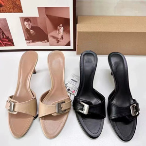 New Arrival Apricot Women's High Heeled <b>Sandals</b> with Buckle Decoration, Office Versatile Sexy Ladies Stiletto Heel Mules - Product Image 1