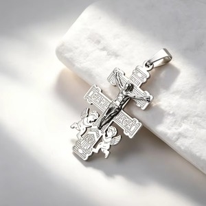 Croix <span class=keywords><strong>orthodoxe</strong></span> chrétienne en acier inoxydable, pendentif crucifix de Jésus, bijoux religieux vintage, cadeau - Product Image 5