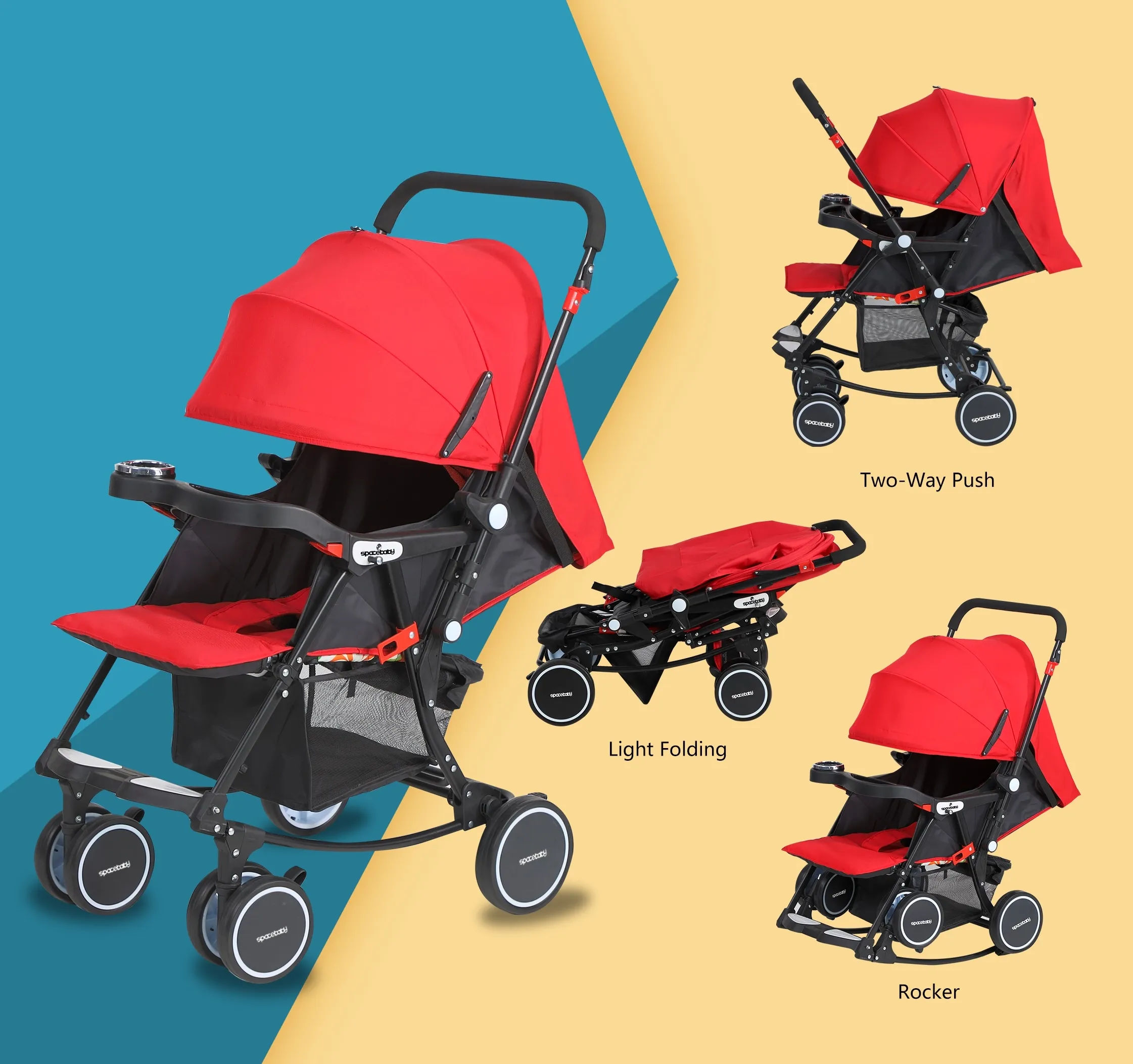 Two-way stroller variable rocking chair with dinner plate/Sit-and-lie outdoor portable foldable cheap trolley with awning