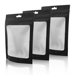 Custom Printed Frosted Resealable Matte Plastic Mylar <strong>Foil</strong> Zipper Bag hang Hole Black Stand up <strong>Pouch</strong> Packaging with Clear Window - Product Image 2