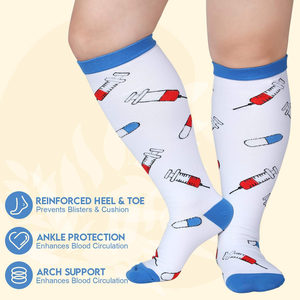 Calcetines de Compresión de Diseño Nuevo Personalizados, Hasta la Rodilla, Pantorrilla Ancha, 20-30 mmHg, Gran Soporte, Talla Grande para <span class=keywords><strong>Mujer</strong></span>, Maternidad, para Enfermeras - Product Image 2