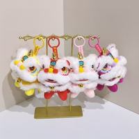 Porte-clés tête de lion de danse chinois traditionnel en peluche artisanale, décorations du Nouvel An chinois, cadeau, se tient debout