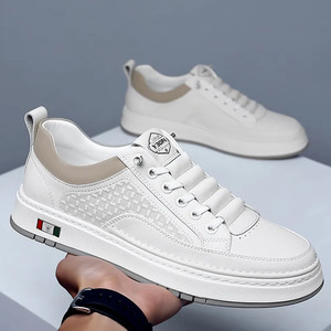 Chilowa Zapatillas de deporte informales de cuero para hombre, transpirables, con suela de goma y tacón bajo, con costuras hechas a mano, zapatos para caminar de ocio - Product Image 4