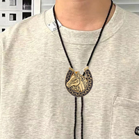 Nouveau Collier Bolo en Métal Tendance 2026 avec Têtes de Cheval et Fer à Cheval, en Stock, Style Country en Cuir
