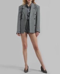 Blazer en velours rayé à double boutonnage avec broderie - Gris chiné infroissable - Product Image 5