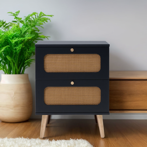 2 Drawer Rattan Nightstand With Hand Made Rattan Drawers For Bedroom And Living Room End Table <b>Side</b> Table - Product Image 2