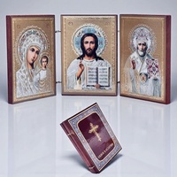 Icône orthodoxe en bois, diptyque, Saint Nicolas le Miracleur et Notre-Dame des Douleurs, icône religieuse de prière pour table
