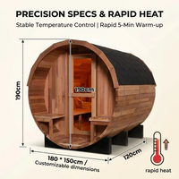 Ploutara Vorgefertigte Modulare Kanadische Hemlock-Außenfass-Sauna für Bauunternehmer ETL CE EMF 185F Nass-Trocken-Hybrid für Gastgewerbe