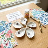 Kit de découpage de coquilles d'huîtres DIY pour débutants, ensemble d'art artisanal côtier avec coquilles naturelles, pinceaux et motifs