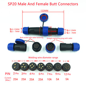 Weipu sd20 12pin נקבה תעופה תקע תקע תקע נחושת ip68 עמיד למים מחבר כבל לחשמל חשמל - Product Image 5