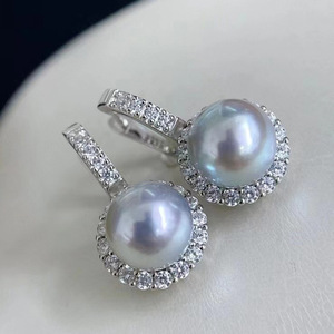 S925 <b>Silver</b> DIY <b>Pearl</b> Accessories Empty Ear Buckle <b>Silver</b> Jewelry <b>Earrings</b> with 9-10mm Round Beads 21884 - Product Image 4