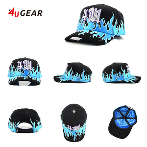 4UGEAR Gorrasブルー炎刺繍野球帽4U 5パネルスポーツ帽子野球帽カスタムロゴ付きスナップバックキャップ女性用 - Product Image 2