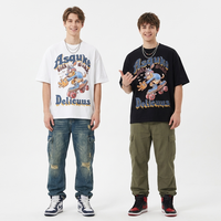 T-shirt graphique rétro animalier imprimé numérique 300g 100% coton coupe oversize vintage délavé Hip Hop Skater Streetwear OEM