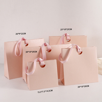 Sacs en carton pour bijoux portables, ruban rose, poignée personnalisée, luxe, personnalisable, réutilisable, sacs cadeaux roses pour les petites entreprises