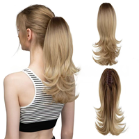 Extensions de cheveux synthétiques en queue de cheval ondulée courte et épaisse de 12 pouces, vente en gros, fibres à haute température, pré-collées, à clipser, pour femmes