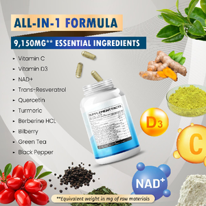 OEM Suppléments personnalisés à base de plantes Nad + Resvératrol Quercétine Vitamine C Curcuma Myrtille Capsules Complément énergétique cellulaire - Product Image 2