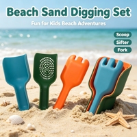TOMMABO Ensemble d'outils de plage 3-en-1 pour enfants, 3 pièces : pelle à sable, tamis et râteau, jouets d'extérieur pour la plage et la boîte à sable