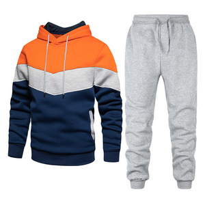 Ensemble de sport pour <span class=keywords><strong>homme</strong></span> <span class=keywords><strong>2021</strong></span>, style décontracté et <span class=keywords><strong>tendance</strong></span>, printemps-automne, sweat à capuche et pantalon patchwork, deux pièces - Product Image 5
