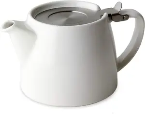 Weiße Keramik Teekanne rund mit Edelstahl deckel und Infuser Keramik Teekanne Wasserkocher mit Sieb und Aufguss 18oz/500ml