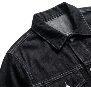 Veste bomber en denim rétro Alcatraz Star pour homme Wangsheng, respirante, style américain, col montant, logo frontal, chaînes de hanche - Product Image 3