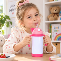 Bouteille isotherme personnalisable pour enfants, 12 oz, en acier inoxydable, à double paroi, avec poignée, sangle et paille, idéale pour l'école