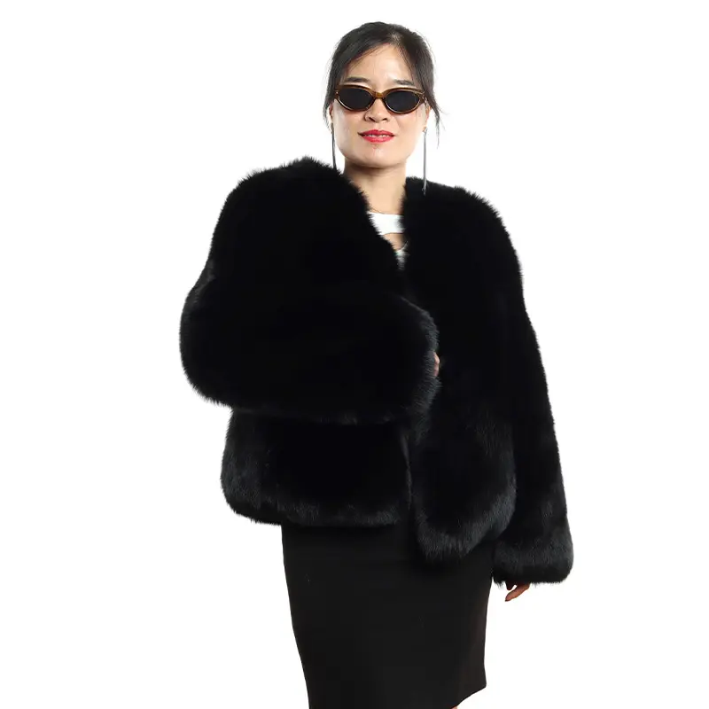 여성을위한 검은 짧은 아름다운 라운드 칼라 모피 재킷 겨울 핫 세일 여우 모피 코트
