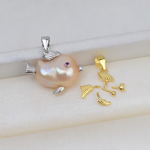 Pendentif en argent 925 fait main avec perle baroque, petit collier en forme de poisson, perle, composants de bijoux vides pour femmes - Product Image 1