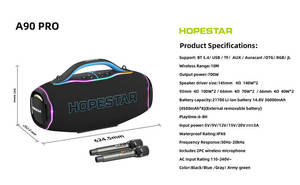 Hopestar A90 Pro 700W 扬声器 IPX6 防水户外卡拉 OK 扬声器，带 2 个无线麦克风，RGB 灯，适合聚会露营 - Product Image 6