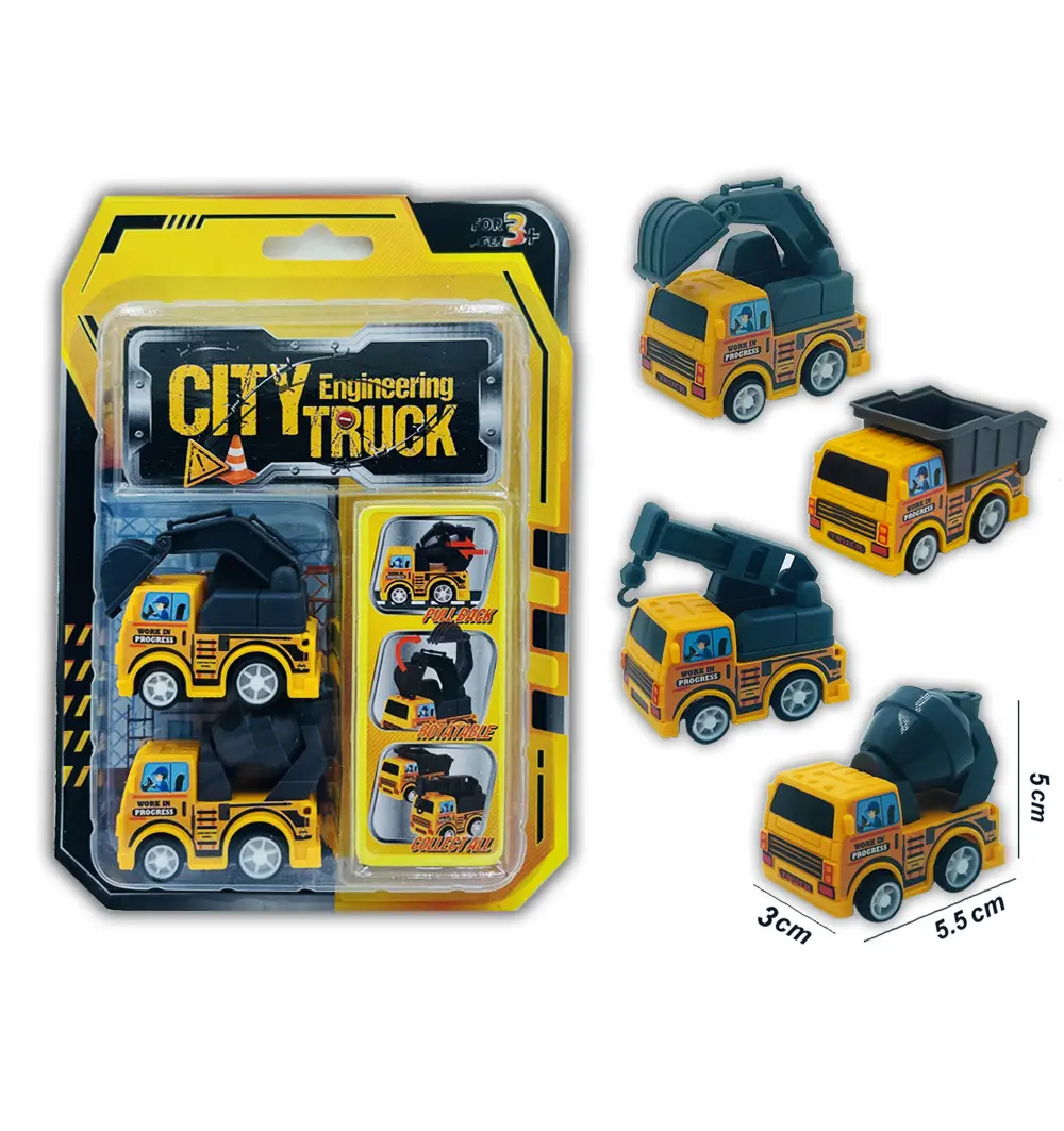 2024 grosir mainan mobil truk teknik kota tarik belakang Model Mini plastik untuk anak-anak hadiah promosi