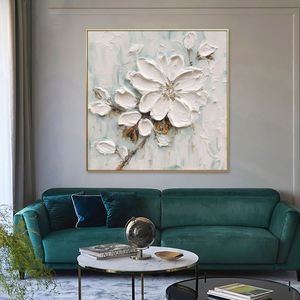 Grande <span class=keywords><strong>peinture</strong></span> à l'huile de <span class=keywords><strong>fleurs</strong></span> texturées <span class=keywords><strong>sur</strong></span> <span class=keywords><strong>toile</strong></span> abstraite paysage floral blanc <span class=keywords><strong>acrylique</strong></span> Art mural moderne salon maison déco - Product Image 3