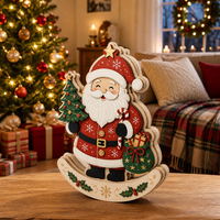 Figurine de jouet à bascule de Noël découpée au laser en contreplaqué de peuplier personnalisée pour cheminée, étagère, décoration de salon, cadeau, conforme CPSC, DDP