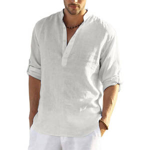 Vente chaude 2023 nouveaux hommes coton lin Henley chemise à manches longues Hippie décontracté plage <span class=keywords><strong>t</strong></span>-shirts <span class=keywords><strong>Hin</strong></span> à manches longues <span class=keywords><strong>t</strong></span>-shirts - Product Image 6