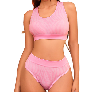 Ensemble deux pièces de sport respirant et sans coutures : haut court à bretelles antichoc et pantalon de fitness taille haute rehausseur de hanches - Product Image 1