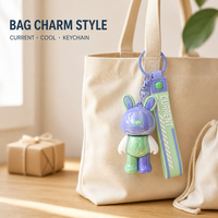 Porte-clés Lapin Mignon en Silicone avec Dragonne, Breloque de Sac, Pendentif Arc-en-ciel Kawaii, Vente en Gros, Personnalisation OEM ODM
