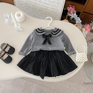 Bébé fille décontracté Style académie costume automne nouvelle petite <span class=keywords><strong>robe</strong></span> noire Jk dentelle jupe plissée nœud <span class=keywords><strong>sweat</strong></span> deux pièces ensemble peigné - Product Image 3