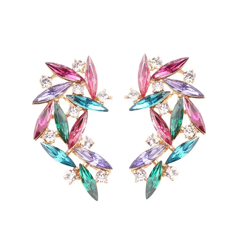 Gold Statement Fancy Earrings for Women Vintage Rhinestone Cluster Drop Dangle Wedding Earrings for Bridesmaids Fashion Jewelry