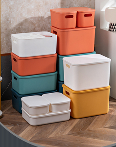 Family Stackable PP Organizer Box Durable <strong>Plastic</strong> <strong>Lid</strong> Handle Large Capacity Eco-friendly Storage <strong>Container</strong> for Clothes Books - Product Image 1