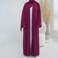 Ensemble Abaya ouverte 2 pièces avec dentelle florale et hijab assorti, style Dubaï, tenue modeste pour femmes musulmanes, vêtements islamiques – Nouvelle collection populaire