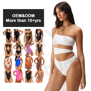 Nuevo traje de baño de una pieza Bikini de malla de Color sólido para mujer nuevo traje de baño de retazos para mujer traje de baño de corte alto 2024 - Product Image 6