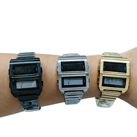 Montre à quartz numérique LED de style rétro-futuriste des années 70 pour hommes, diamètre du cadran de 32 mm, largeur de 22 mm, alliage d'acier inoxydable