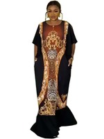 African New Boubou Classic Elegant Dress Floral Black Dresses Robes pour femmes K0603