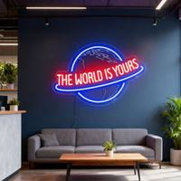 Enseigne lumineuse néon en forme de planète pour décoration murale intérieure de magasin, vente en gros
